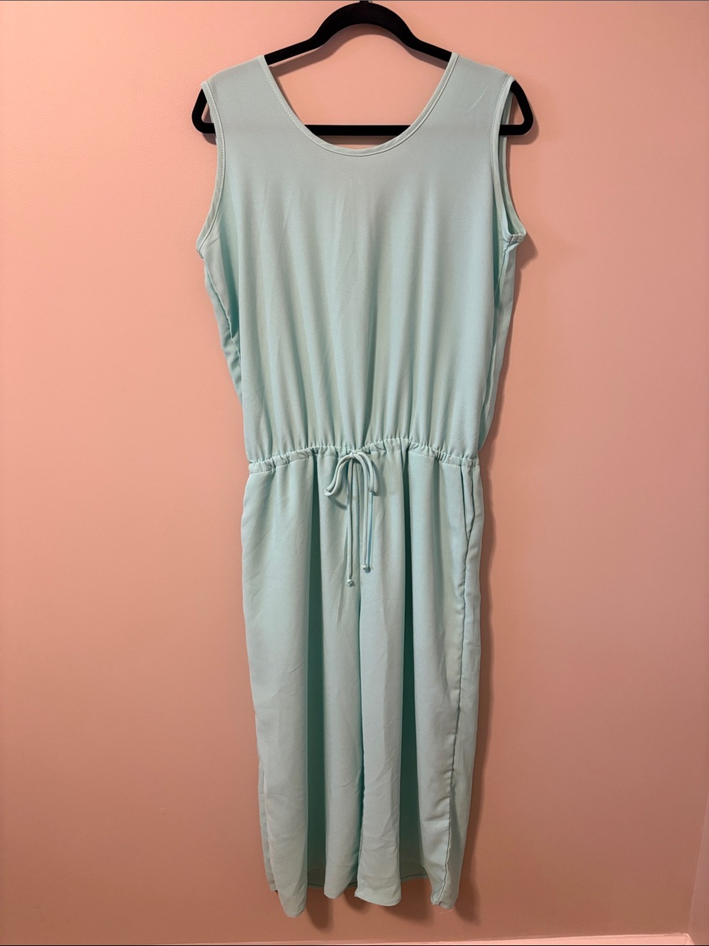 Sleeveless Mint Drawstring Midi Dress